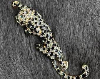 Broche Panthère Dorée Strass Blanc Et Pierre Rouge - Bijou Fantaisie Neuf (Chine)