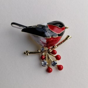 Winter bird brooch, Vintage Christmas jewelry for woman, Bird on branch pin, Gift for birds lover, Winter jewelry for mom girlfriend