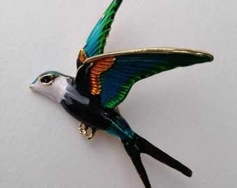 Vintage swallow bird brooch, Enamel bird pin, Mother gift for mom sister, Vintage bird jewelry, Birthday gift for girlfriend daughter