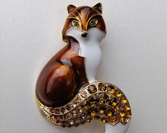 Superbe Broche Renard En Métal Argenté Avec Strass Cristal - Neuf Sans Emballage