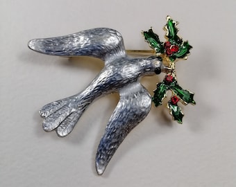 Peace dove brooch, Vintage bird costume jewelry, Christmas pin, Vegan gift for women, Christmas gifts for kids, Gift for Christian friend