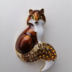 Fuchs Brosche, Vintage Strass Schmuck, Emaille Fuchs Anstecknadel, Tier Brosche für Sie, Fuchs Schmuck für Frauen, Geschenk für Freundin, Fuchs Liebhaber Geschenk