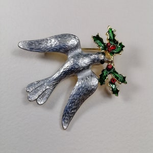 Peace dove brooch, Vintage bird costume jewelry, Christmas pin, Vegan gift for women, Christmas gifts for kids, Gift for Christian friend