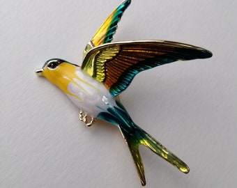 Vintage swallow bird brooch, Enamel bird pin, Mother gift for mom sister, Vintage bird jewelry, Birthday gift for girlfriend daughter