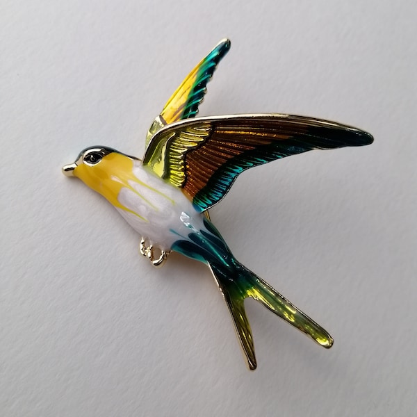 broche vintage hirondelle, épingle oiseau en émail, cadeau mère pour maman soeur, bijoux oiseau vintage, cadeau d'anniversaire pour petite amie fille