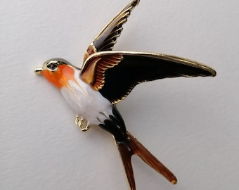 Vintage swallow bird brooch, Enamel bird pin, Mother gift for mom sister, Vintage bird jewelry, Birthday gift for girlfriend daughter