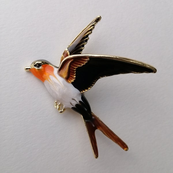 Vintage swallow bird brooch, Enamel bird pin, Mother gift for mom sister, Vintage bird jewelry, Birthday gift for girlfriend daughter