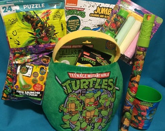 NINJA TURTLES Geschenk - TMNT Beschäftigungbücher, Tasse, Puzzle, Pop-Out-Set, Kreideset, Karten, Trägerrakete; Crayola Farbe, Play-Doh, Seifenblasen, Skittles++