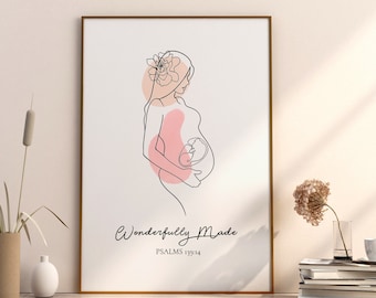 Wonderfully made | Psalm 139:14 print | Printed & Shipped | Modern Scripture Decor | Bible verse prints | Bible pregnancy | pregnancy art