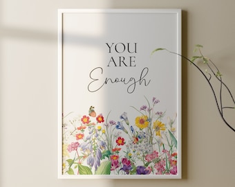 You are enough Typography Wall Art Print | Female Empowerment Print | Positive Quote Print | Girl Power | Self Love Print| Affirmation