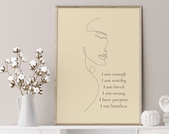 I am strong Affirmations Typography Wall Art Print | Female Empowerment Print | Positive Quote Print | Girl Power | Self Love Print