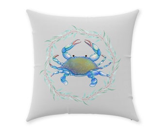 Crab Throw Pillow, Crab Pillow, Maryland Blue Crab Decor, Chesapeake Bay Gift, Coastal Pillows, Nautical Throw Pillow