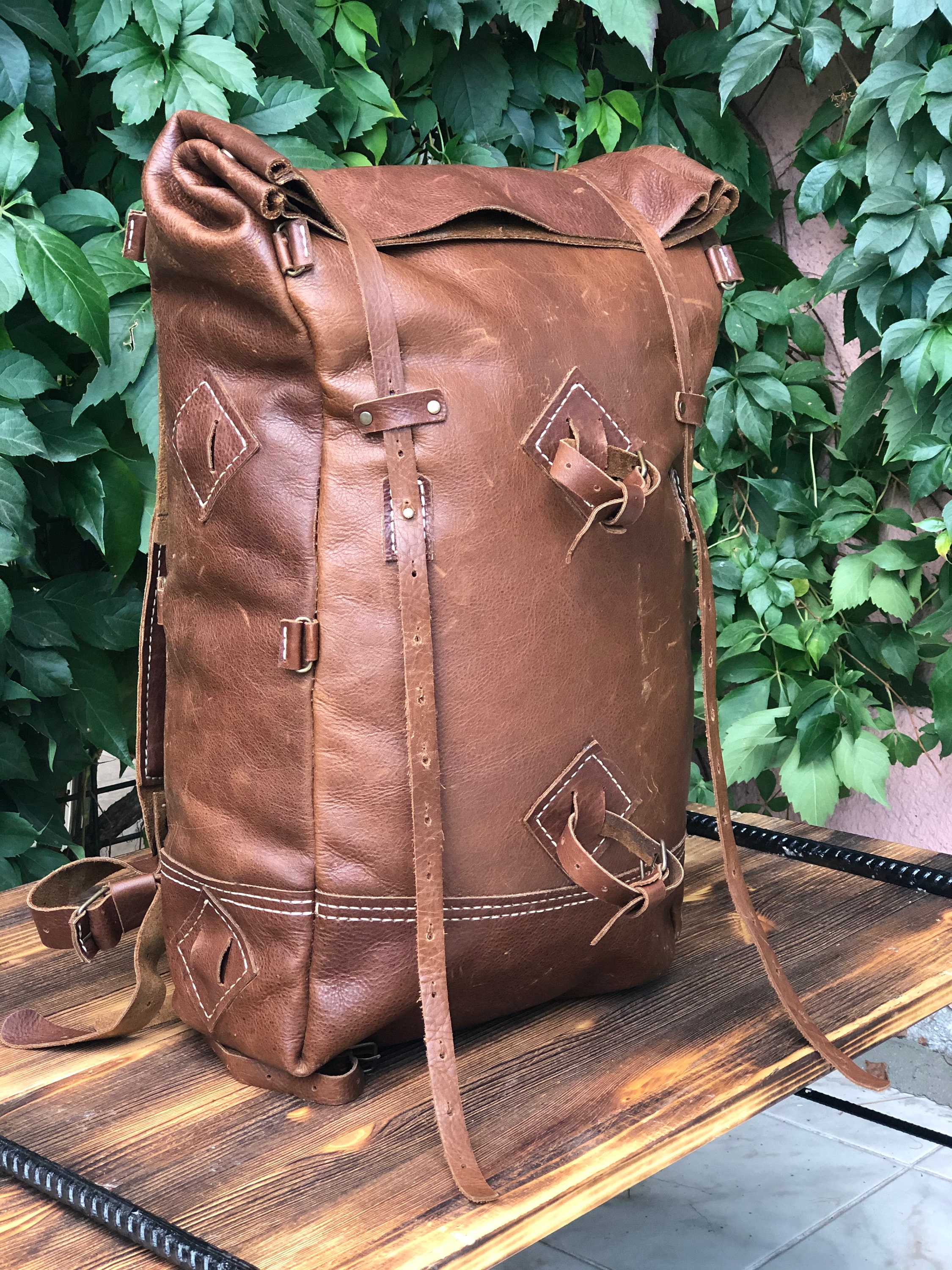 leather bushcraft backpack