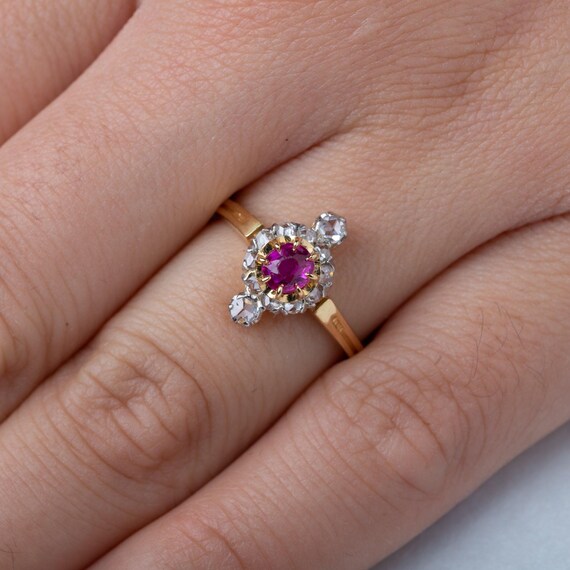 Victorian Ruby Diamond Ring 18K Solid Gold Antiqu… - image 6