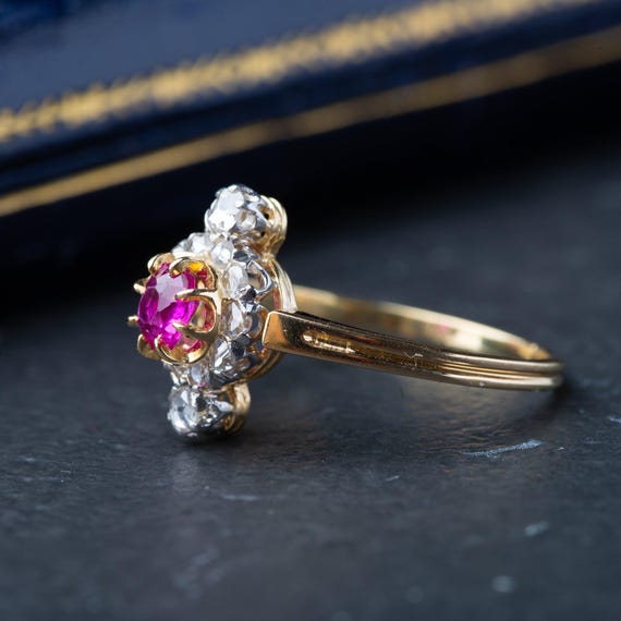 Victorian Ruby Diamond Ring 18K Solid Gold Antiqu… - image 5