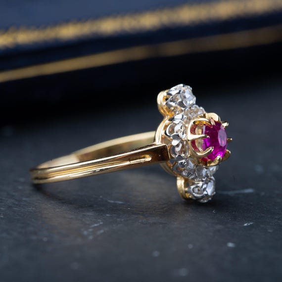 Victorian Ruby Diamond Ring 18K Solid Gold Antiqu… - image 4