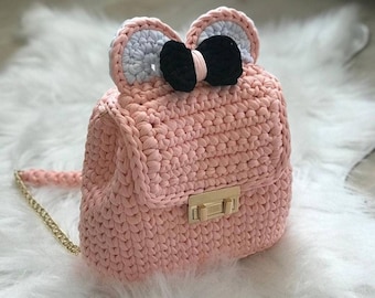 Virkad Minnie Mouse-ryggsäck: Personlig rosa barnväska