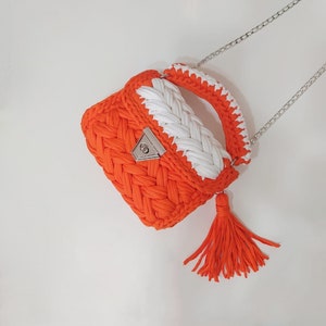 Häkeltasche Premium,Orange Tasche,Handgefertigte Tasche,Orange Schultertasche,Luxus Tasche,Häkeltasche Orange Weiss,Handgewebte Tasche,Party