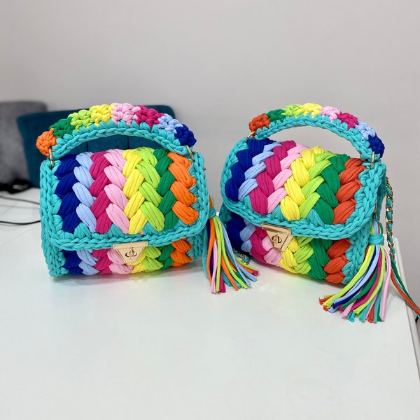 Crochet Multi Color Bag,Crochet Rainbow Bag,Crochet Colorful Bag,Crochet Mini Bag,Crochet Shoulder Bag Rainbow,Colorful Purse Handmade