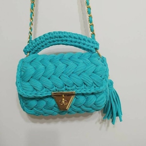 Crochet Handmade Bag,Knitting Shoulder Bag, Crochet Blue Turquois Bag, Crochet Handbag,Crochet Handmade Small Bag Purse,Colorful Bags Knit