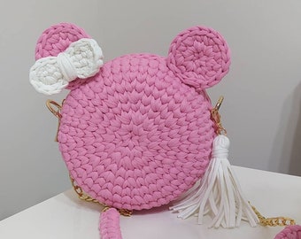Bolso de Minnie Mouse a crochet: Monedero rosa para niños hecho a mano