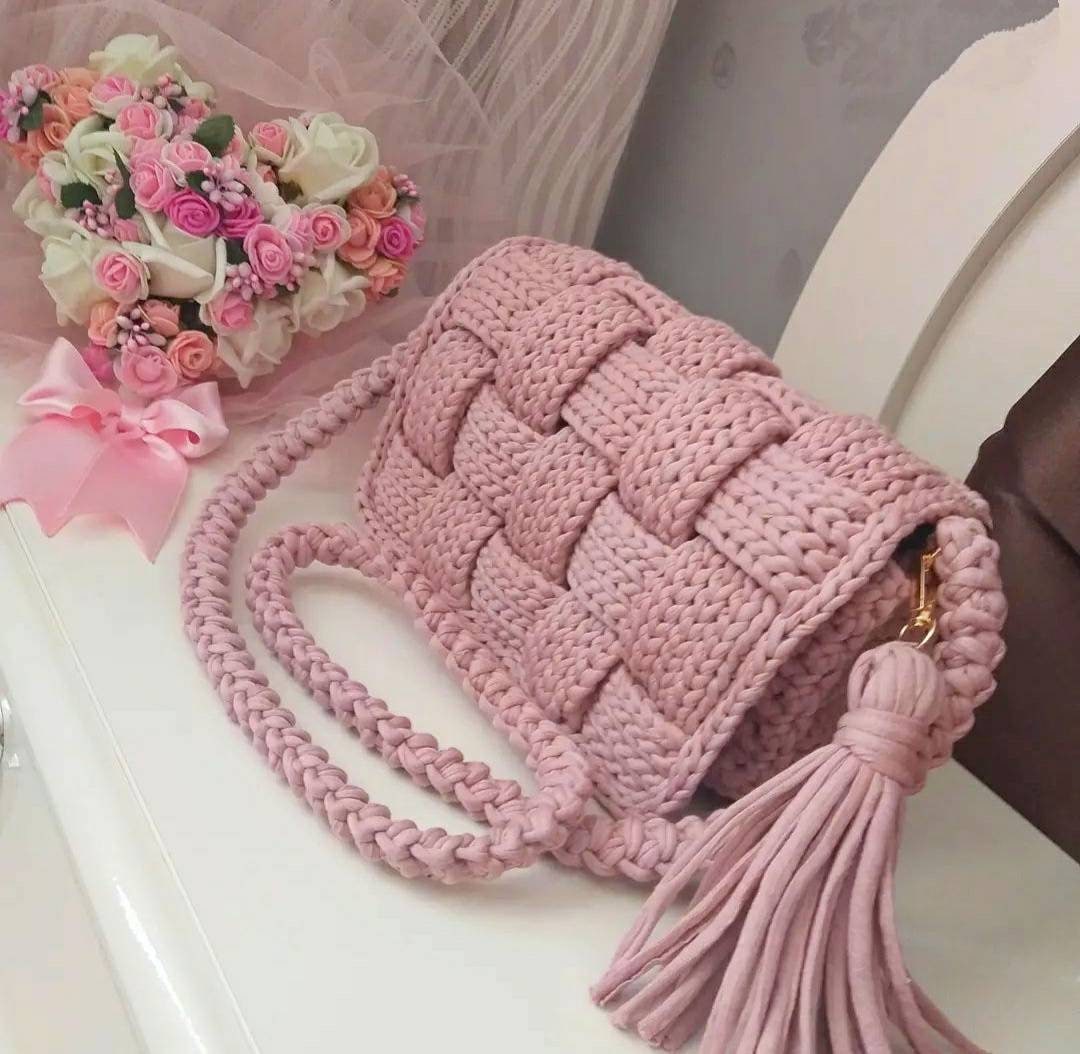 Bottega Veneta Bag,crossbody Bag,pink Crochet Bag,pink