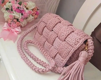 Bottega Veneta Bag,crossbody Bag,pink Crochet Bag,pink