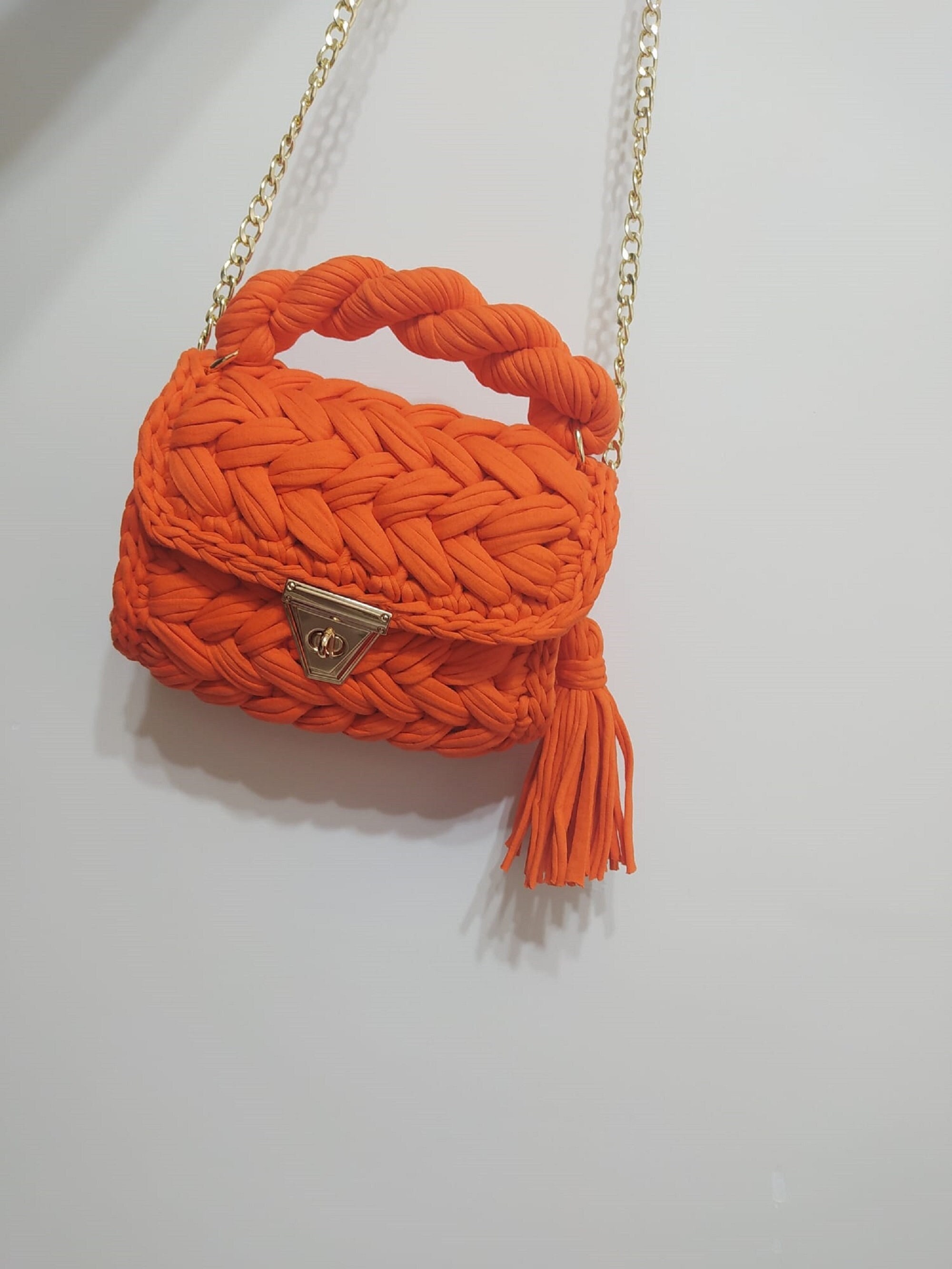 Twist Knitting Tote Bag - Orange - Shop Relaxedship Handbags