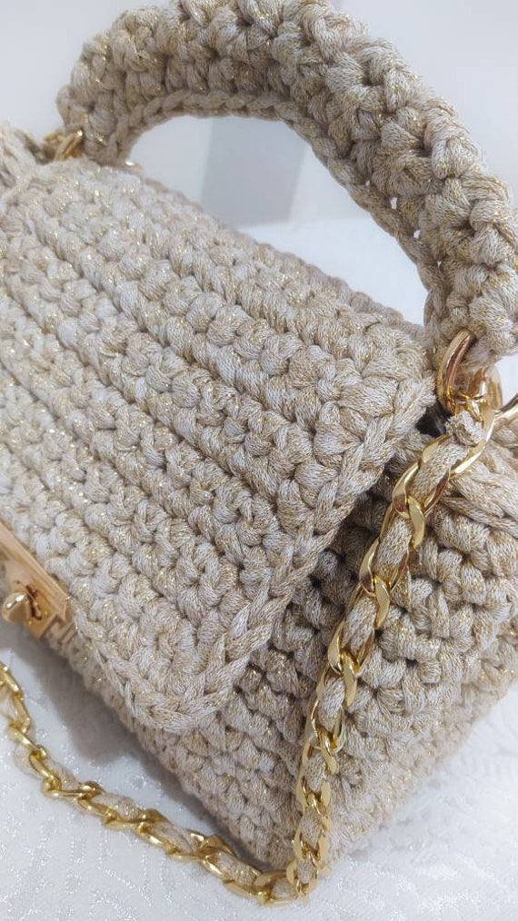 ★新品ounce glitter handmade bag Glitter Bag,crochet Handmade Glitter Bag,crochet Beige Bag