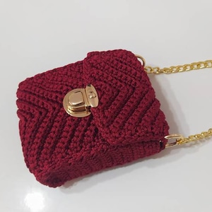 Bolso para teléfono de ganchillo, bolso bandolera de lujo en cuero, bolso de ganchillo, funda para teléfono móvil, bolso para teléfono inteligente, soporte para teléfono, soporte para teléfono de ganchillo Borgoña