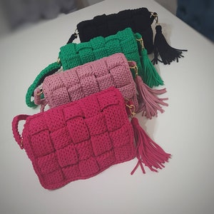 Gorgeous Crochet Bag,Powder Pink Green handbag,Handmade bag,Crochet Crossbody bag,Crochet Craft Bag,Bag for Woman,Premium Clutch,Pink Unique