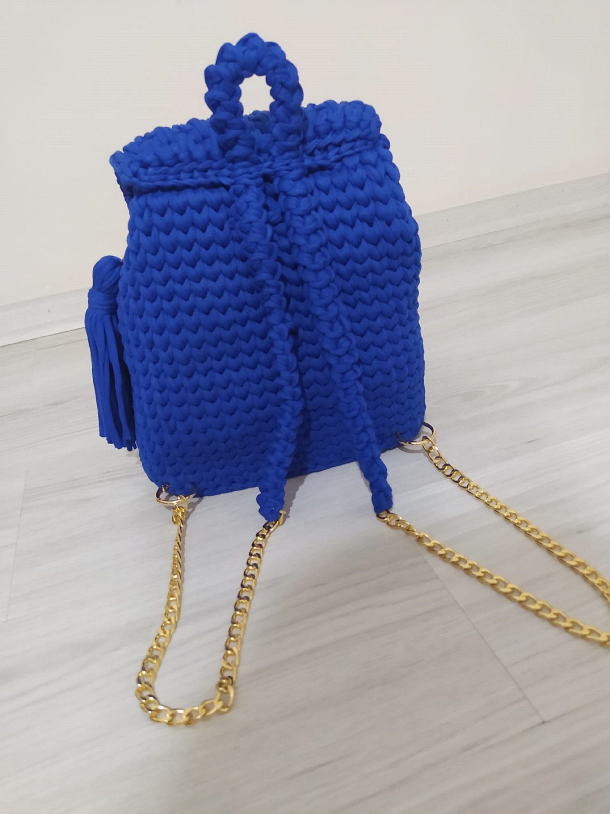 Handcrafted Blue Knit Backpack K&C - Personalized Knitted Backpack – Knit & Carry main image 3