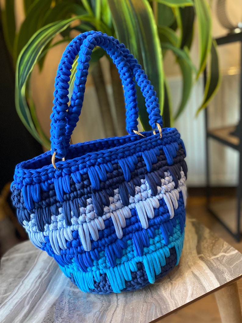 Handbag Blue Pattern Handmade Shades of Blue Crochet Bag: Lined Evening Purse - Etsy