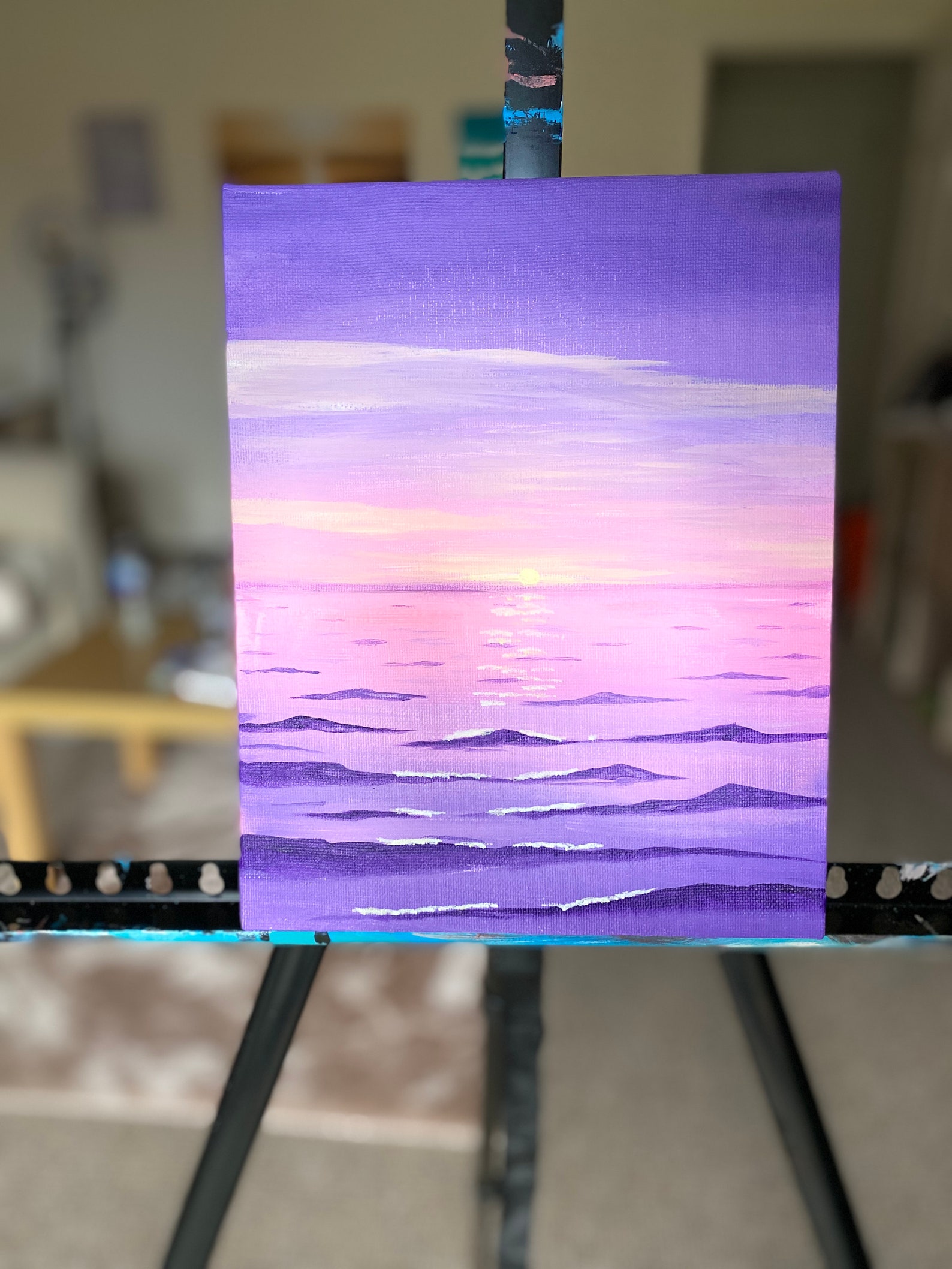 Purple ocean sunset Sunset painting original acrylic painting Etsy