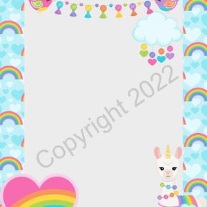 Llamacorns and Rainbows Printable Notepaper, Penpal paper, letter writing