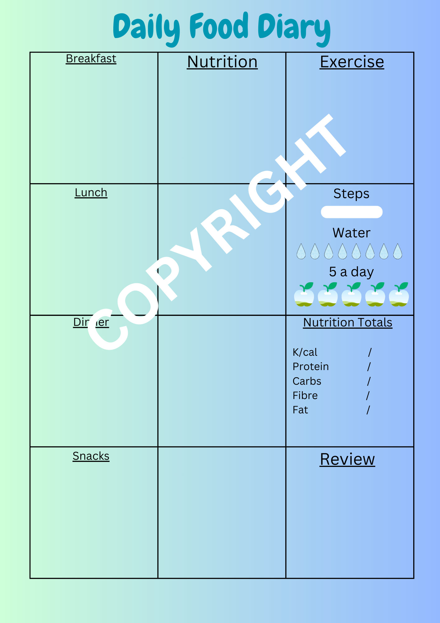 Food and Fitness Printable Tracker - Physical, Digital, PDF - Etsy