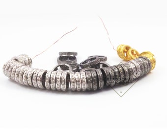 Pave Diamond Spacer Wheel Beads från BeadsChain20 • One Step Bead • 925 Sterling Silver • Hjul • Rondelle