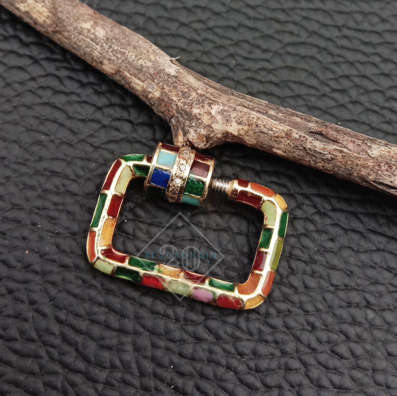Pave Diamond Colorful Rectangle w Screw Mechanism by BeadsChain20 \u2022 Diamond Lobster Clasp \u2022 Dainty Stylish Clasp