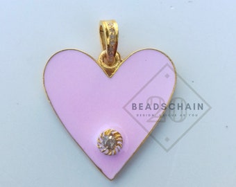 Pave Enamel Heart Pendant by BeadsChain20 • Diamond Pendant • Dainty Heart Enamel