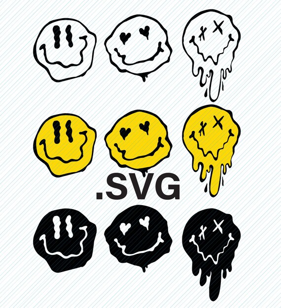 Craft Supplies & Tools Melting Smiley Face SVG Bundle Melted Smiley ...