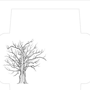 jpg winter envelop sjabloon ontwerp zelf om uit te snijden A4 print papier A6 kaart &c6 envelop boom ontwerp tekening digitale sjabloon
