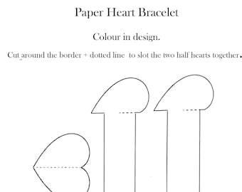 Pulsera de corazón de papel A4 Plantilla Diseña tú mismo Accesorios de fiesta Jpg Pulsera para niños Colorear formas Tarjeta recortada Suministros para fiestas para niños