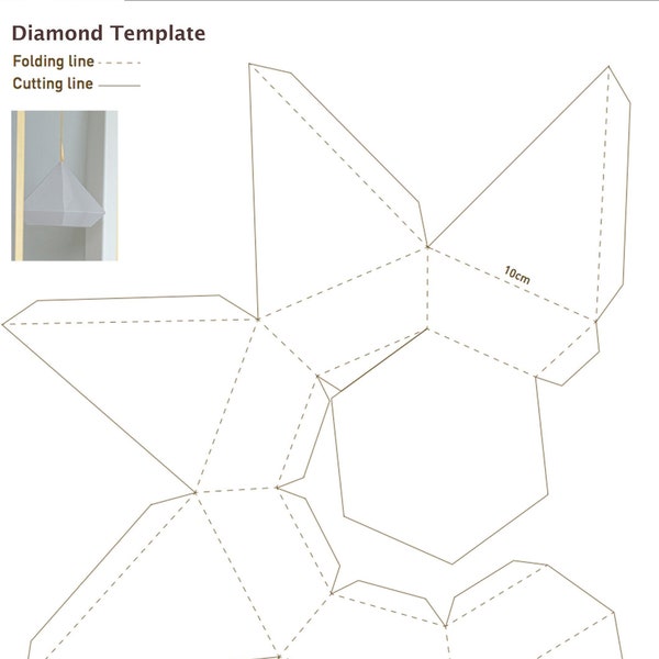 3D Diamond Template Print Colour In Classic Diamond Ornament Shape White A4 Card Print Cut Out DIY Accessories Hanging Diamond Jpg Download