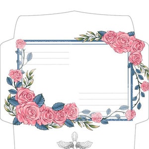 Envelope Template Pink and Blue Painted Flowers A4 Paper Print C6 Card & A6 Card Pink Roses Flower Pattern Jpg C6 Envelope Download