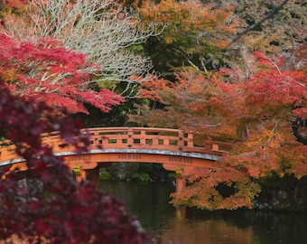 Japanese Zen Garden Bridge River Otoño Tiempo escena HD Art Deco Letra grande jpg A4 A3 Inicio Fotos de archivo Libres de derechos