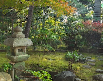 Rural Japonés Zen Garden Green Orange Forest Otoño Escena otoño HD Art Deco Large print jpg A4 A3 Home Imagenes libres de derechos
