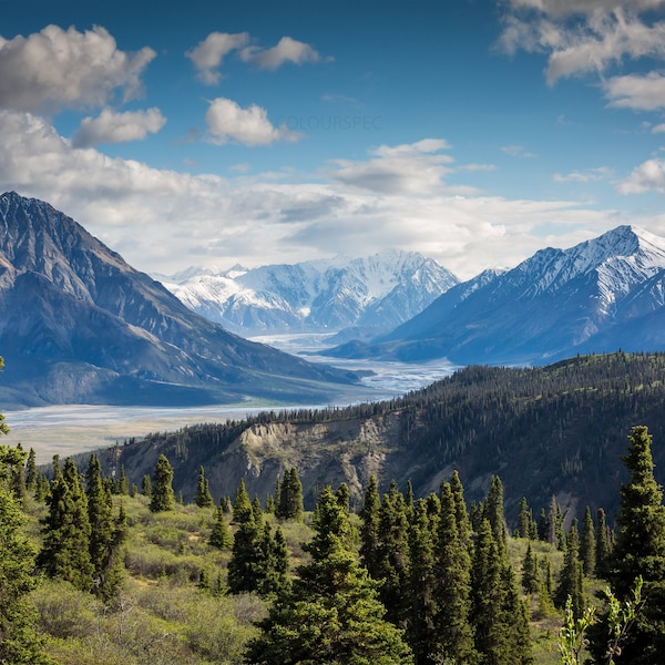 Wild Mountains River Forest Snow Pictures Green Blue White Wilderness Scene HD Art Deco Large Print Jpg A4 A3 Home Stock Photos Royalty Free