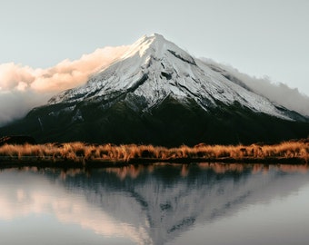 Snowy Mountain Peak Over Lake Swamp River Reflection Scene HD Art Deco Large Print Jpg A4 A3 Home Stock Photos Royalty Free