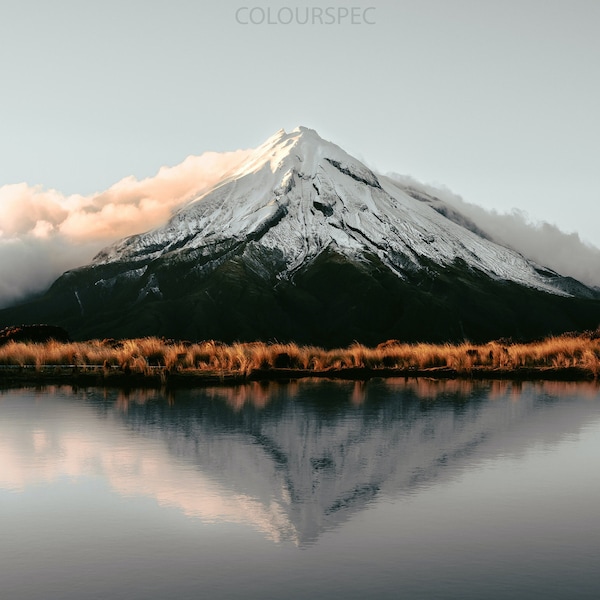 Snowy Mountain Peak Over Lake Swamp River Reflection Scene HD Art Deco Large Print Jpg A4 A3 Home Stock Photos Royalty Free