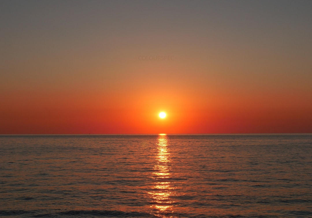 Dark Orange Sunset Sunrise Over Sea Clear Sea Orange Blue Scene HD